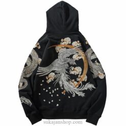 Fearless Dragon Phoenix Embroidery Floral Embroidered Sukajan Hoodie