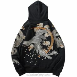 Fearless Dragon Phoenix Embroidery Floral Embroidered Sukajan Hoodie Fearless Dragon Phoenix Embroidery Floral Embroidered Sukajan Hoodie