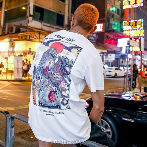 Stone Lion Streetwear Summer Print Sukajan T-shirt 6
