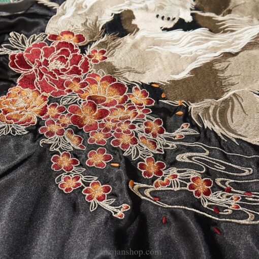 Flower Embroidery Splicing Stand Collar Sukajan Souvenir Jacket 6