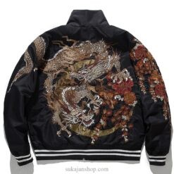 Dragon Cherry Flowers Embroidery Stand Collar Sukajan Jacket Dragon Cherry Flowers Embroidery Stand Collar Sukajan Jacket