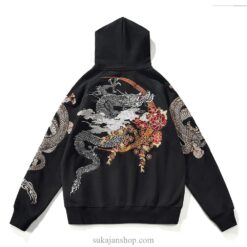 Mythical Half Moon Dragon Cloud Embroidered Sukajan Zip-Up Hoodie