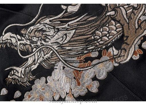 Mythical Half Moon Dragon Cloud Embroidered Sukajan Zip-Up Hoodie 10