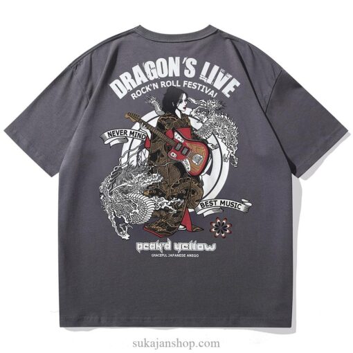 Dragon Rocking Graphic Geisha Sukajan T-shirt 5