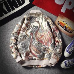 Mythical Embroidery Crane Birds Fruits Retro Jacket 1