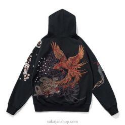 Japanese Style Vintage Dragon Phoenix Embroidered Sukajan Zip-Up Hoodie