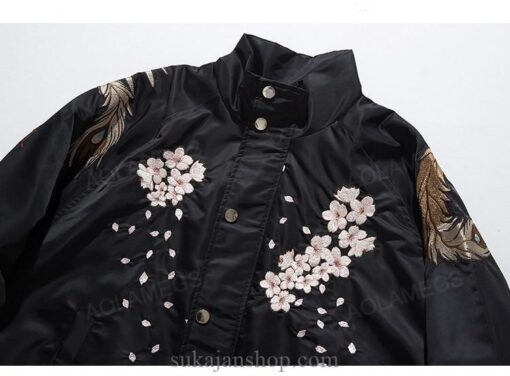Golden Japanese Embroidery Stand Collar Sukajan Souvenir Jacket 9