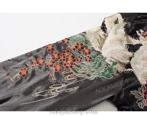 Flower Embroidery Splicing Stand Collar Sukajan Souvenir Jacket 15