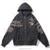 Japanese Mythical Dragon Fox Vintage Embroidered Sukajan Zip-Up Hoodie 3