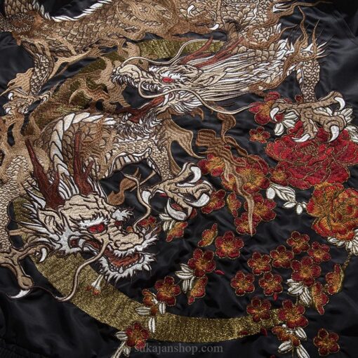 Dragon Cherry Flowers Embroidery Stand Collar Sukajan Jacket 5