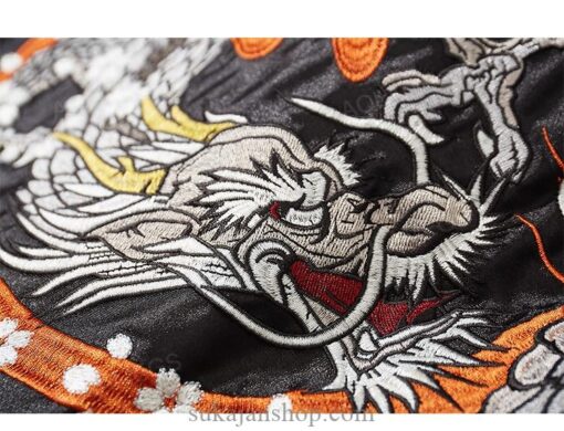 Retro Satin Dragon Embroidery Splicing Stand Collar Sukajan Souvenir Jacket 10