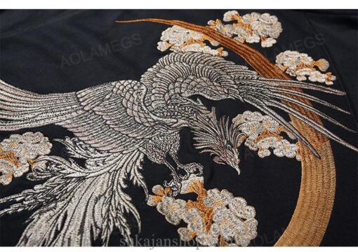 Rising Phoenix Half Moon Embroidered Sukajan Zip-Up Hoodie