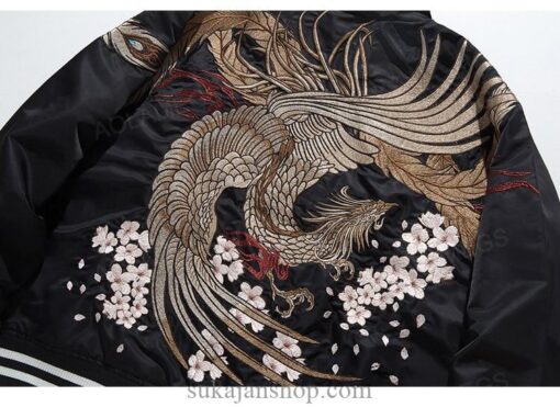 Golden Japanese Embroidery Stand Collar Sukajan Souvenir Jacket 11