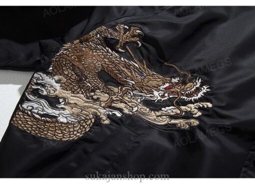 Dragon Cherry Flowers Embroidery Stand Collar Sukajan Jacket 12