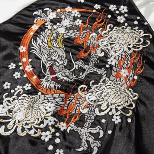 Retro Satin Dragon Embroidery Splicing Stand Collar Sukajan Souvenir Jacket 5