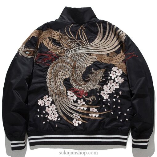Golden Japanese Embroidery Stand Collar Sukajan Souvenir Jacket