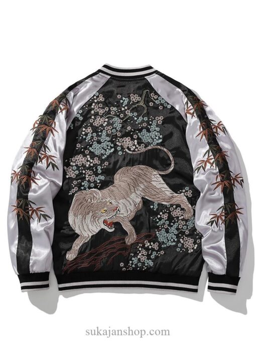 Roaring Retro Satin Tiger Flower Embroidery Sukajan Souvenir Jacket 6
