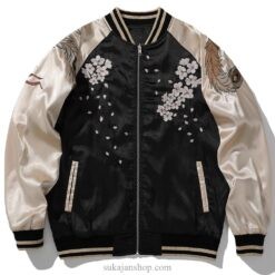 Fiery Satin Phoenix Embroidery Stand Collar Sukajan Souvenir Jacket 2