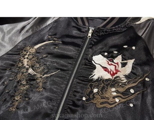 Flower Embroidery Splicing Stand Collar Sukajan Souvenir Jacket 10
