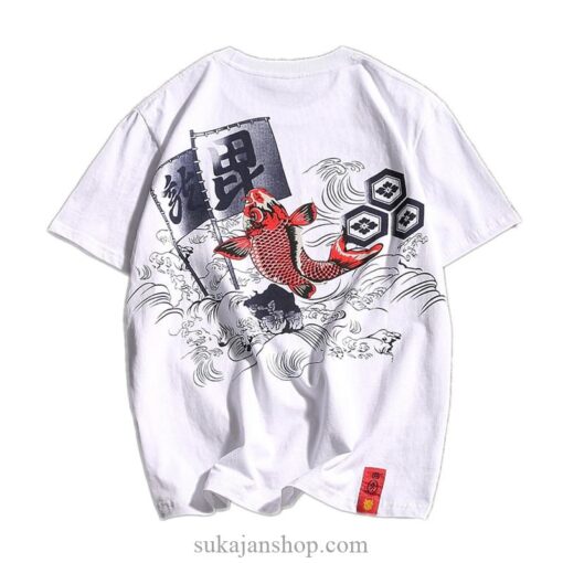 Jumping Japanese Koi Carp Sukajan T-shirt 5