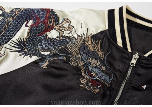Embroidery Dragon Phoenix Flower Graphic Stand Collar Sukajan Jacket 12