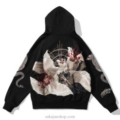 Japanese Mythical Dragon Fox Vintage Embroidered Sukajan Zip-Up Hoodie