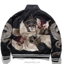 Legendary Dragon Bird Embroidery Stand Collar Japanese Jacket Legendary Dragon Bird Embroidery Stand Collar Japanese Jacket