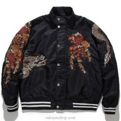 Dragon Cherry Flowers Embroidery Stand Collar Sukajan Jacket 2