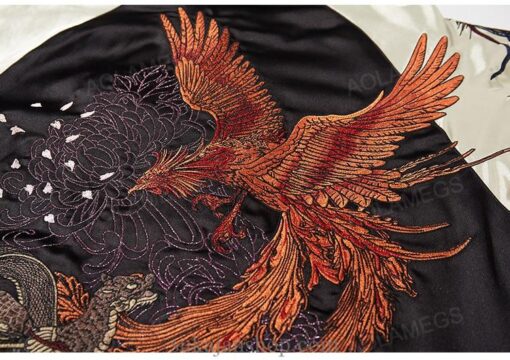 Embroidery Dragon Phoenix Flower Graphic Stand Collar Sukajan Jacket 15