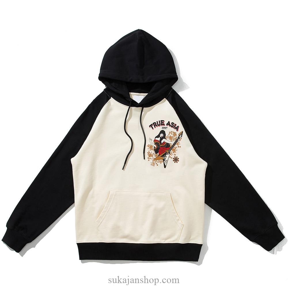 Harajuku Geisha Rocking Japanese Sukajan Print Hoodie