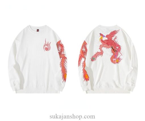 Fiery Retro Red Phoenix Sukajan Sweatshirt 8
