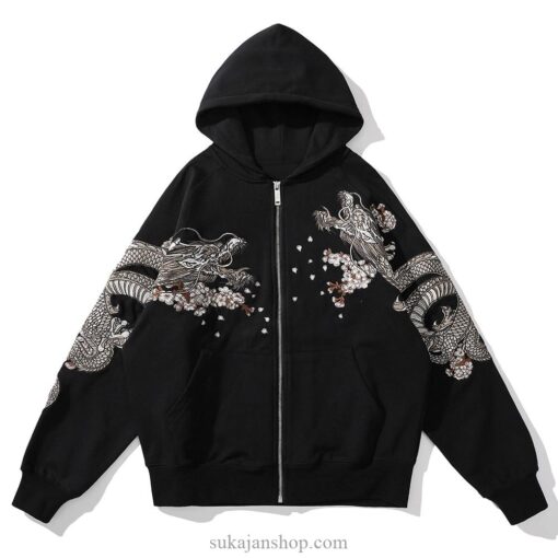 Japanese Mythical Dragon Fox Vintage Embroidered Sukajan Zip-Up Hoodie 2 Japanese Mythical Dragon Fox Vintage Embroidered Sukajan Zip-Up Hoodie 2