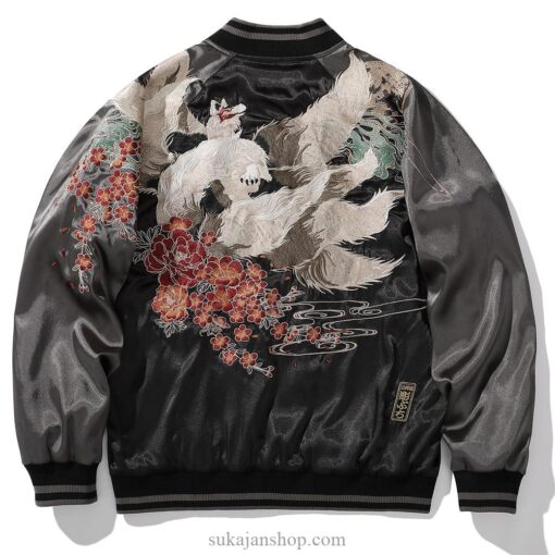 Flower Embroidery Splicing Stand Collar Sukajan Souvenir Jacket 4
