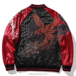 Embroidery Dragon Phoenix Flower Graphic Stand Collar Sukajan Jacket Embroidery Dragon Phoenix Flower Graphic Stand Collar Sukajan Jacket