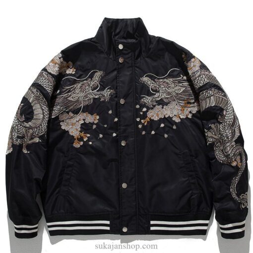 Fearless Embroidery Dark Phoenix Graphic Stand Collar Sukajan Souvenir Jacket 2 Fearless Embroidery Dark Phoenix Graphic Stand Collar Sukajan Souvenir Jacket 2