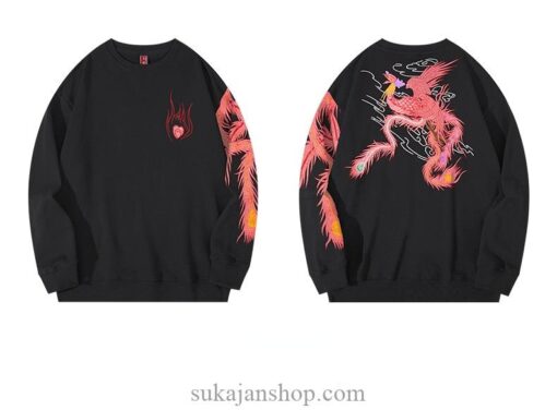 Fiery Retro Red Phoenix Sukajan Sweatshirt 9
