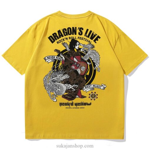 Dragon Rocking Graphic Geisha Sukajan T-shirt 3