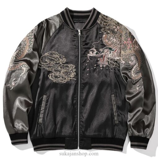 Fiery Embroidery Dragon Graphic Casual High Street Sukajan Jacket 3