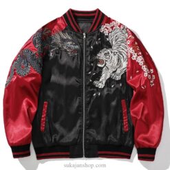 Embroidery Dragon Phoenix Flower Graphic Stand Collar Sukajan Jacket 2