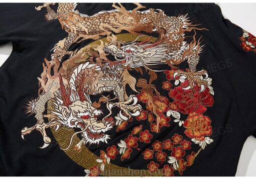 Legendary Dragon Cherry Flowers Embroidered Sukajan Zip-Up Hoodie 11