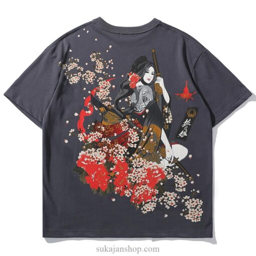 Floral Geisha Swords Japanese Sukajan T-shirt 4