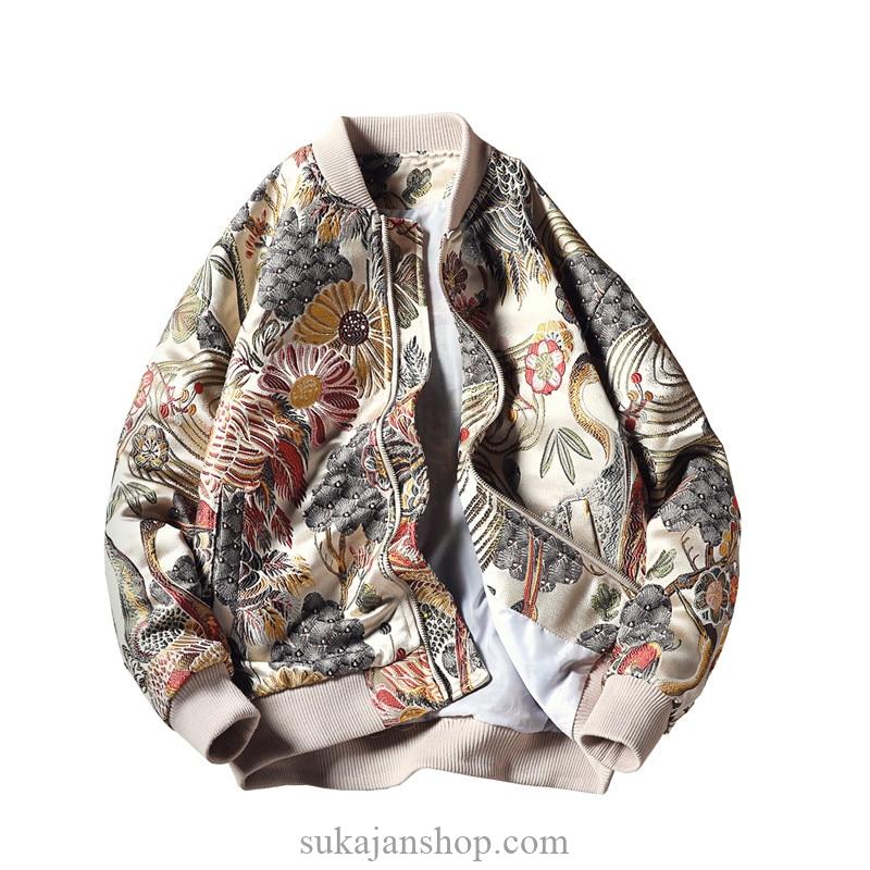 Mythical Embroidery Crane Birds Fruits Retro Jacket