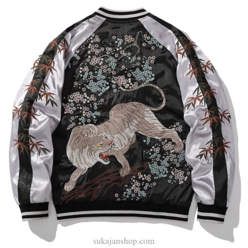 Roaring Retro Satin Tiger Flower Embroidery Sukajan Souvenir Jacket