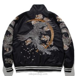 Fearless Embroidery Dark Phoenix Graphic Stand Collar Sukajan Souvenir Jacket Fearless Embroidery Dark Phoenix Graphic Stand Collar Sukajan Souvenir Jacket