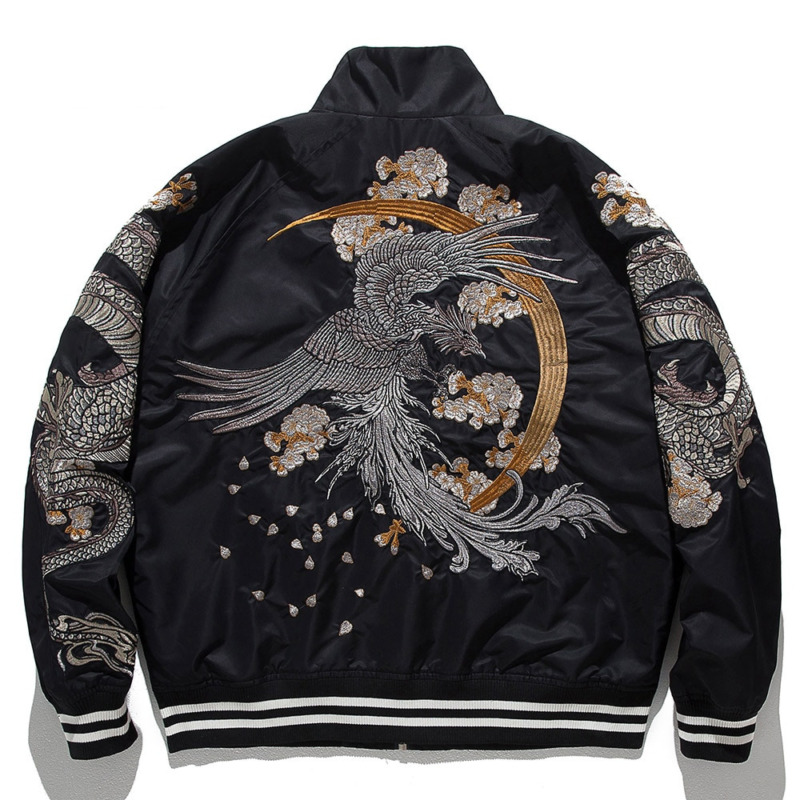 Fearless Embroidery Dark Phoenix Graphic Stand Collar Sukajan Souvenir ...