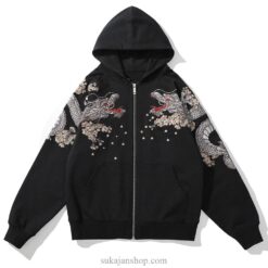Mythical Dragon Floral Embroidered Sukajan Zip-Up Hoodie 2