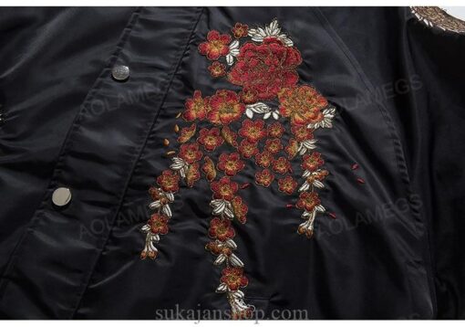 Dragon Cherry Flowers Embroidery Stand Collar Sukajan Jacket 11