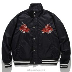 Japanese Embroidery Geisha Riding Dragon Embroidered Sukajan Souvenir Jacket 2