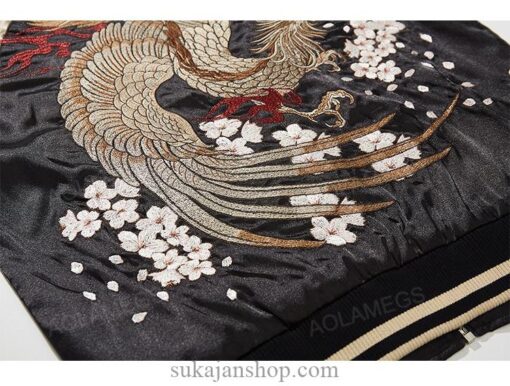 Fiery Satin Phoenix Embroidery Stand Collar Sukajan Souvenir Jacket 14