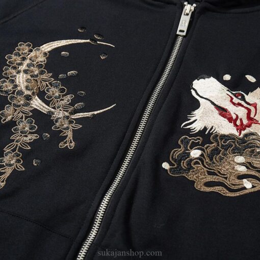 Cherry Blossom Legendary Fox Embroidered Sukajan Zip-Up Hoodie 5